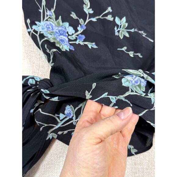 Reformation Women Medium Black Floral Print Long Sleeve Wrap Style Blouse Chic - Picture 8 of 8